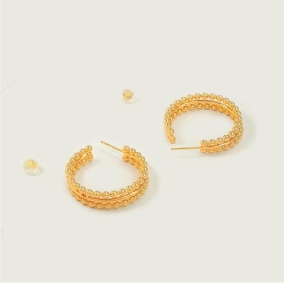 GOLD 18k Gold Plated Beaded Cuff Hoop Earrings - Picture 2 of 4